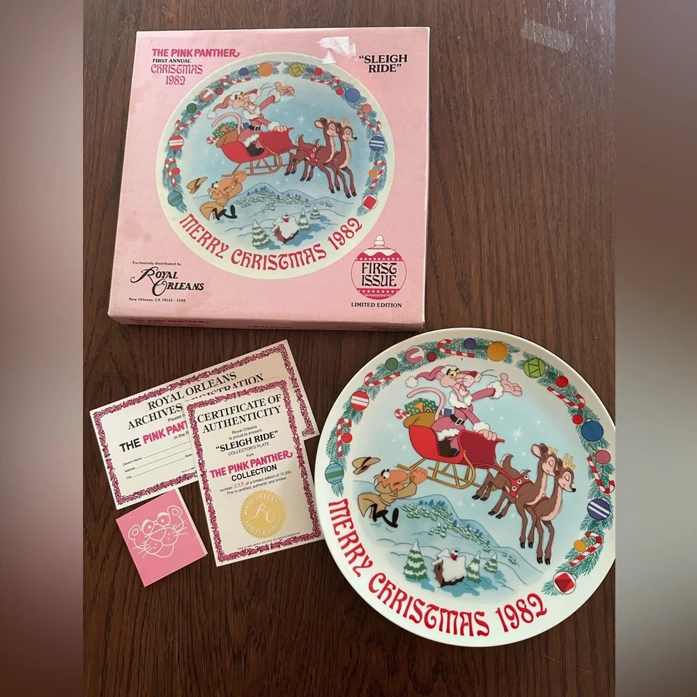 Royal Orleans Limited Edit Merry Christmas 1982 Pink Panther Sleigh Ride 1st Ann